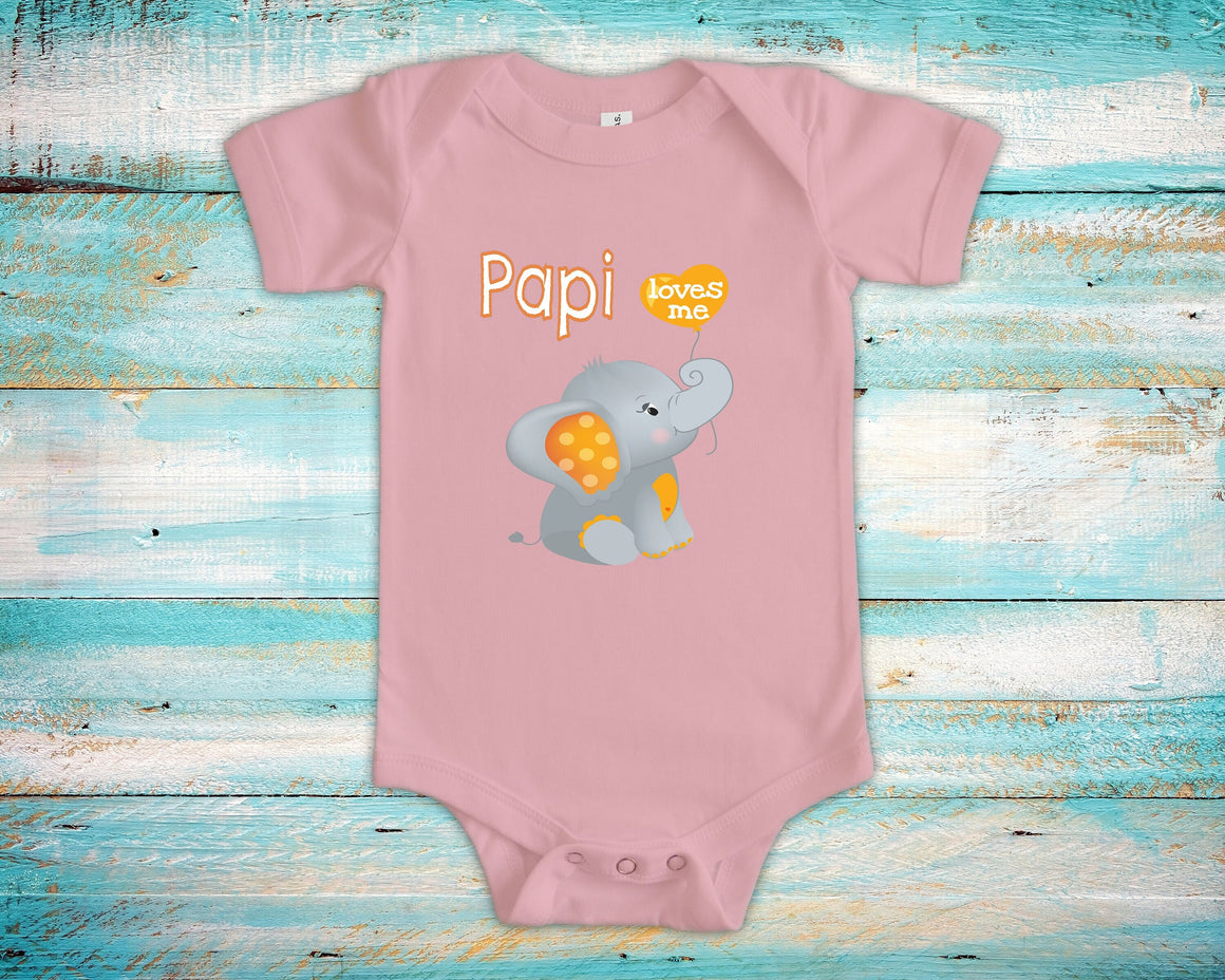 Papi Loves Me Cute Grandpa Name Elephant Baby Bodysuit, Tshirt or Toddler Shirt French Spanish Latin Grandfather Gift or Pregnancy Reveal