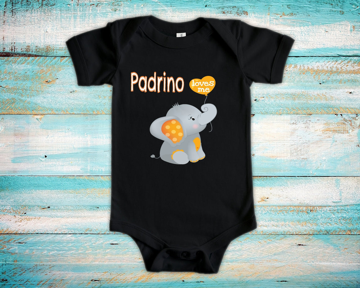 Padrino Loves Me Cute Grandpa Name Elephant Baby Bodysuit, Tshirt or Toddler Shirt Spanish Grandfather Gift or Pregnancy Reveal Announcement