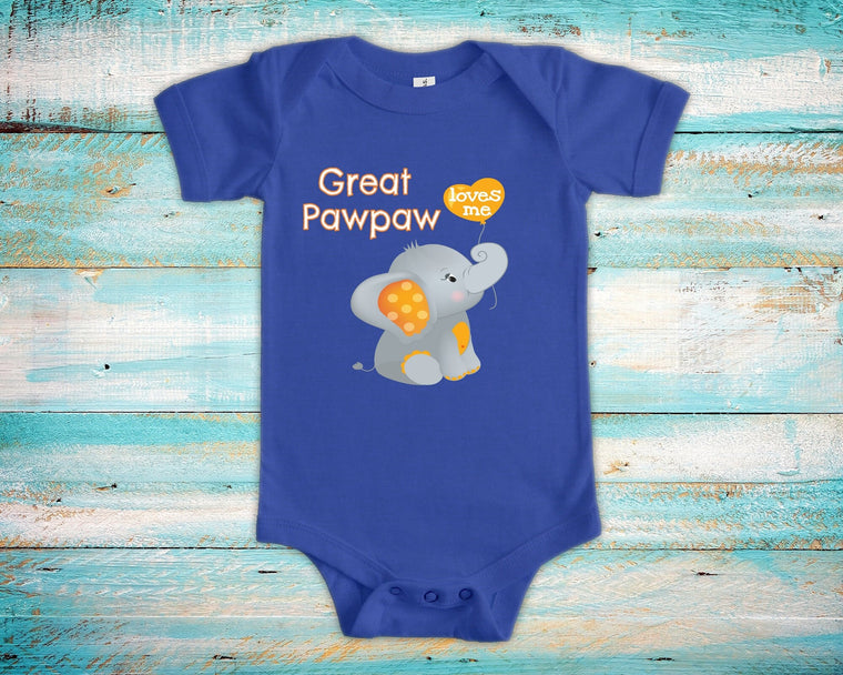 Great Pawpaw Loves Me Cute Grandpa Name Elephant Baby Bodysuit, Tshirt or Toddler Shirt Special Grandfather Gift or Pregnancy Announcement