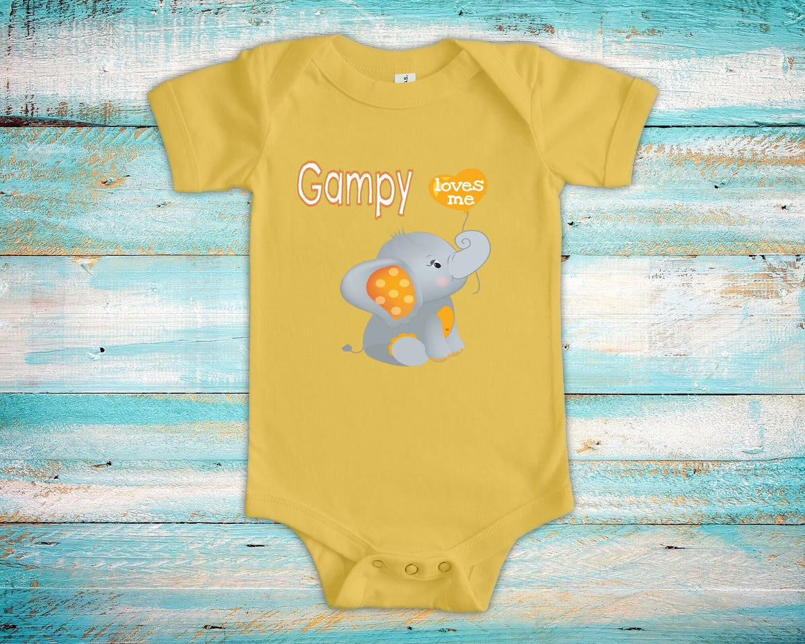 Gampy Loves Me Cute Grandpa Name Elephant Baby Bodysuit, Tshirt or Toddler Shirt Special Grandfather Gift or Pregnancy Reveal Announcement