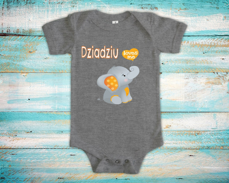 Dziadziu Loves Me Cute Grandpa Name Elephant Baby Bodysuit, Tshirt or Toddler Shirt Polish Grandfather Gift or Pregnancy Reveal Announcement