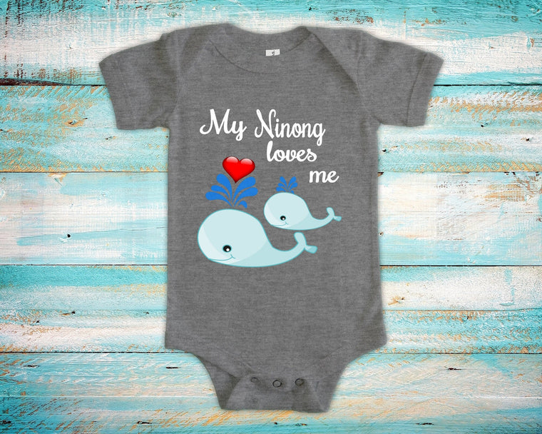 Ninong Loves Me Cute Godfather Name Whale Baby Bodysuit, Tshirt or Toddler Shirt Filipino or Spanish Godfather Gift or Pregnancy Reveal