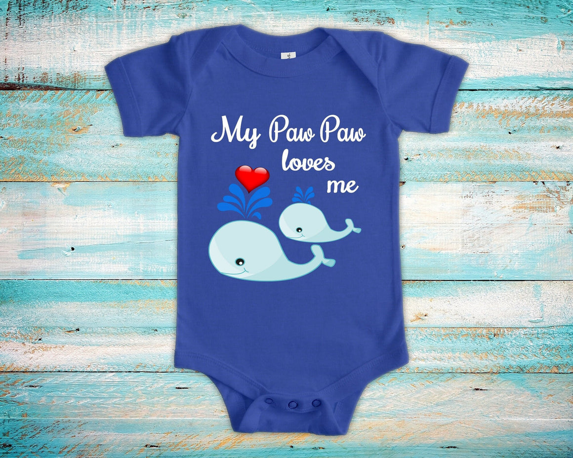 Paw Paw Loves Me Cute Grandpa Name Whale Baby Bodysuit, Tshirt or Toddler Shirt Special Grandfather Gift or Pregnancy Reveal Announcement
