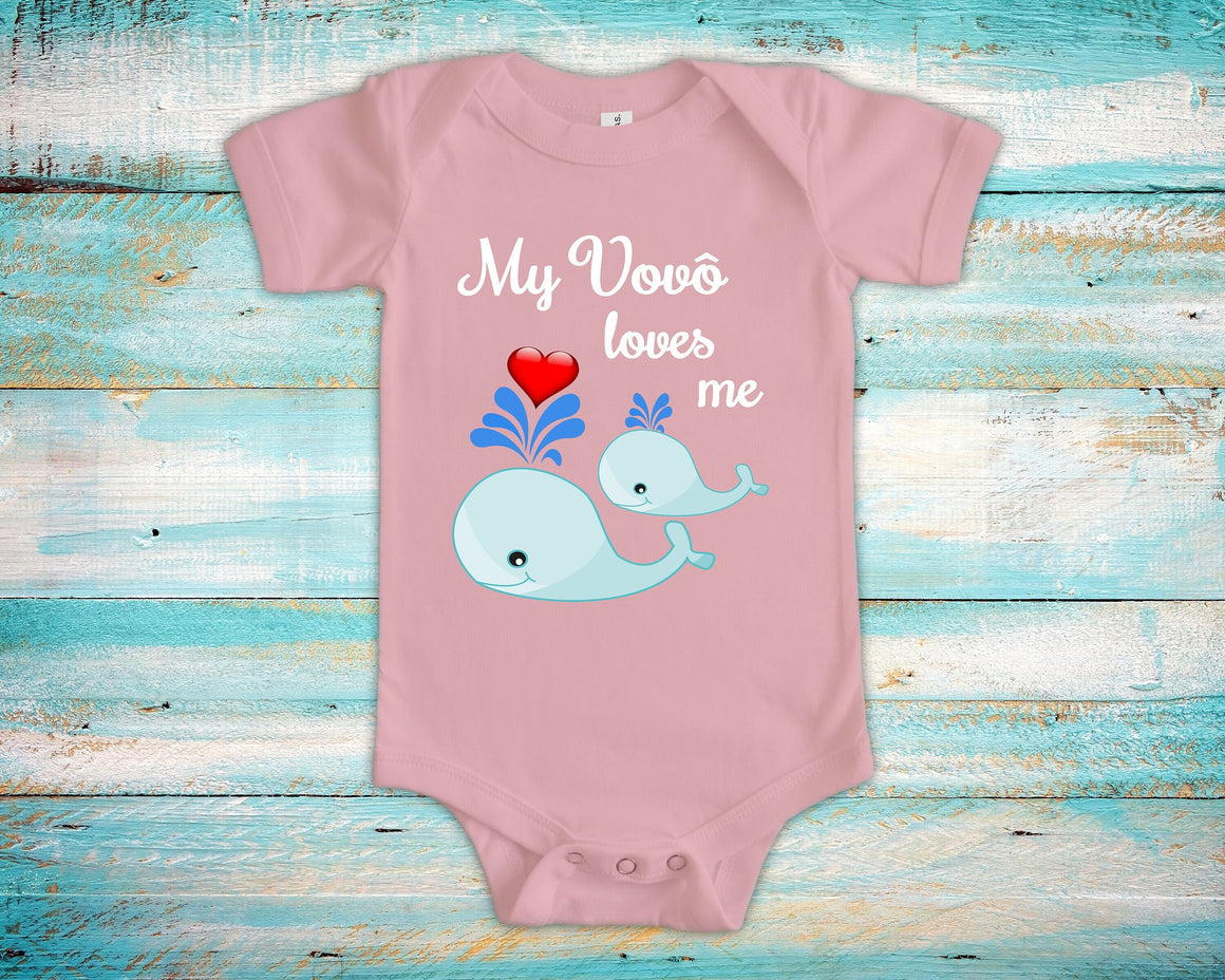 Vovô Loves Me Cute Grandpa Name Whale Baby Bodysuit, Tshirt or Toddler Shirt Brazilian Grandfather Gift or Pregnancy Reveal Announcement