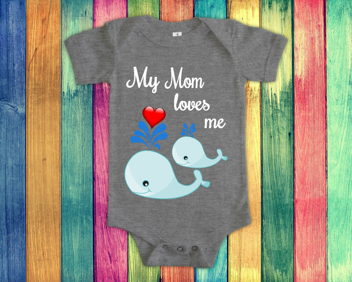 Mom Loves Me Cute Name Whale Baby Bodysuit, Tshirt or Toddler Shirt Special Mother's Day Gift or Pregnancy Reveal Announcement