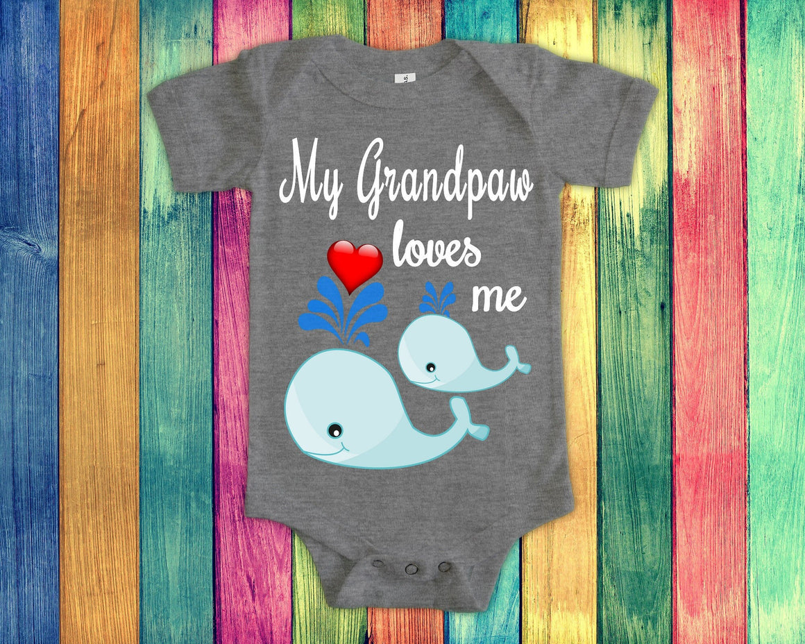 Grandpaw Loves Me Cute Grandpa Name Whale Baby Bodysuit, Tshirt or Toddler Shirt Special Grandfather Gift or Pregnancy Reveal Announcement