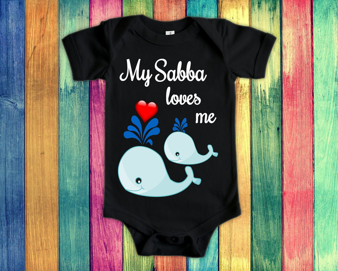 Sabba Loves Me Cute Grandpa Name Whale Baby Bodysuit, Tshirt or Toddler Shirt Jewish Grandfather Gift or Pregnancy Reveal Announcement