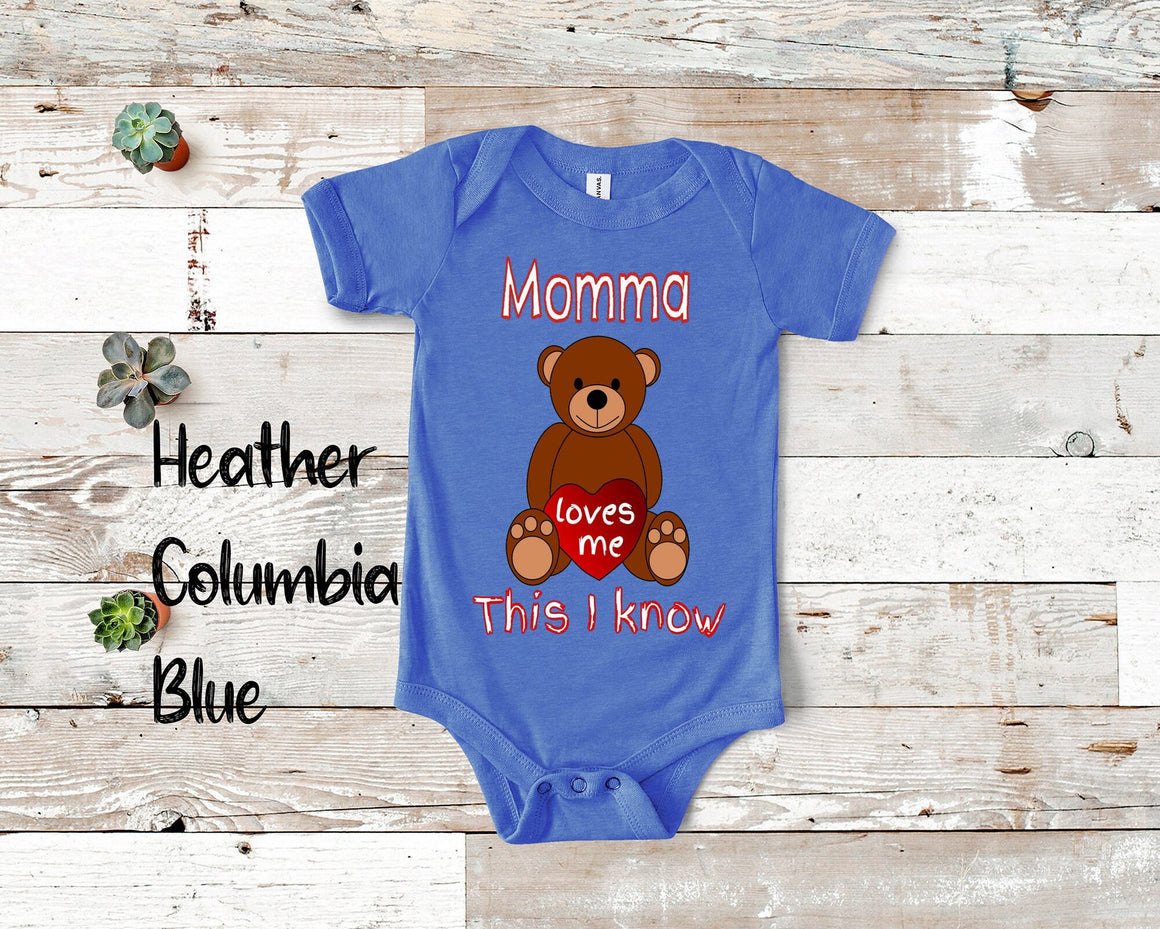 Momma Loves Me Cute Mom Name Bear Baby Bodysuit, Tshirt or Toddler Shirt Special Mother's Day Gift or Pregnancy Reveal Announcement