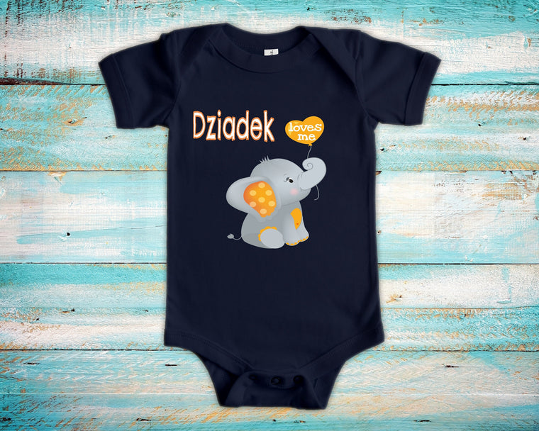 Dziadek Loves Me Cute Grandpa Name Elephant Baby Bodysuit, Tshirt or Toddler Shirt Polish Grandfather Gift or Pregnancy Reveal Announcement