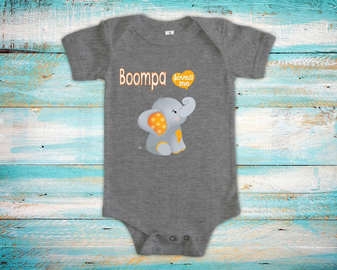 Boompa Loves Me Cute Grandpa Name Elephant Baby Bodysuit, Tshirt or Toddler Shirt Special  Grandfather Gift or Pregnancy Reveal Announcement