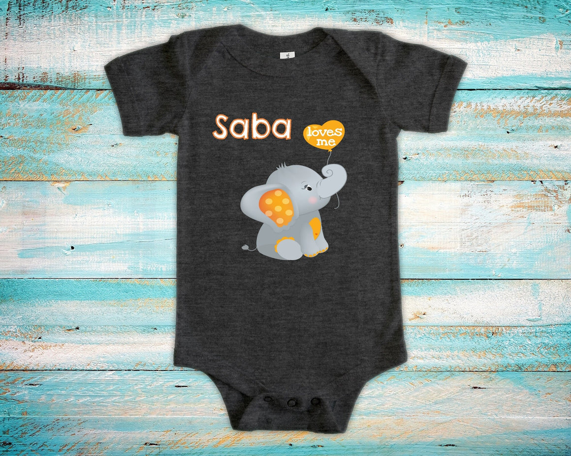Saba Loves Me Cute Grandpa Name Elephant Baby Bodysuit, Tshirt or Toddler Shirt Jewish Grandfather Gift or Pregnancy Reveal Announcement