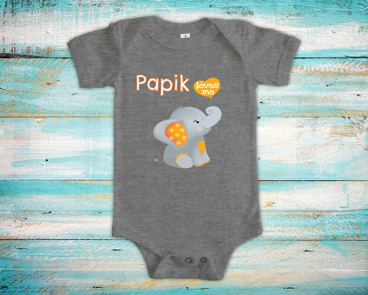 Papik Loves Me Cute Grandpa Name Elephant Baby Bodysuit, Tshirt or Toddler Shirt Armenian Grandfather Gift or Pregnancy Reveal Announcement