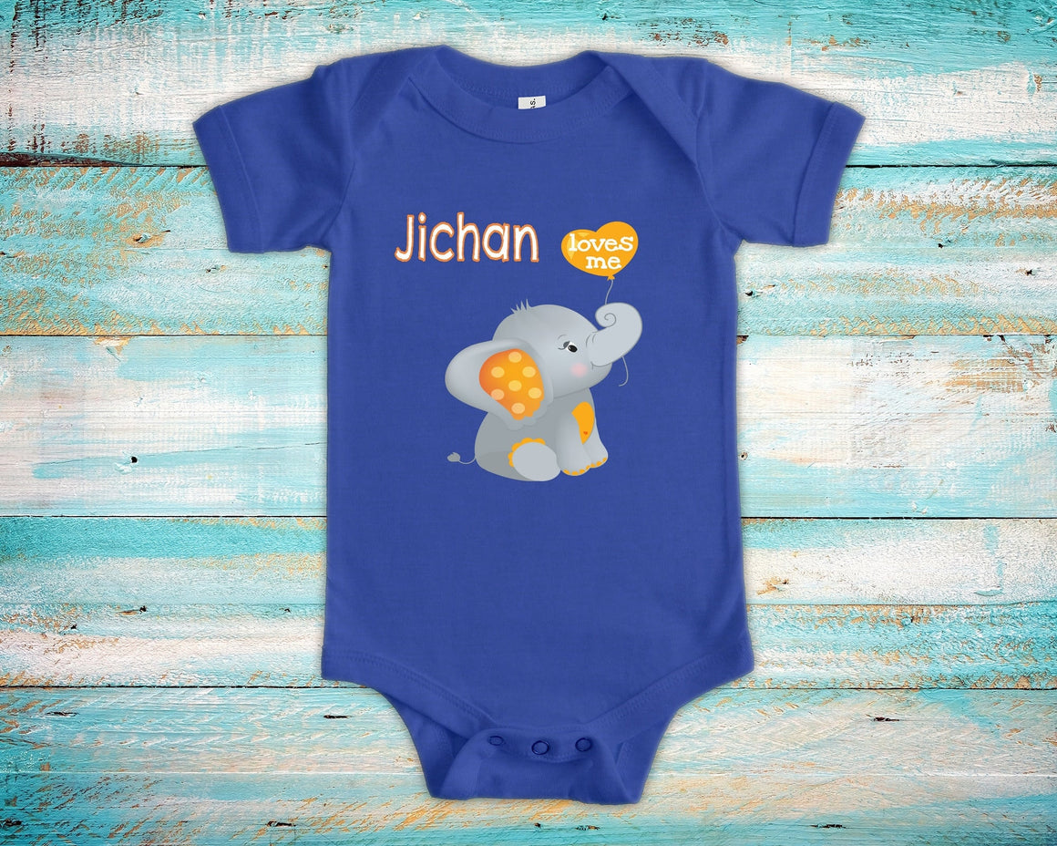 Jichan Loves Me Cute Grandpa Name Elephant Baby Bodysuit, Tshirt or Toddler Shirt Japanese Grandfather Gift or Pregnancy Reveal Announcement