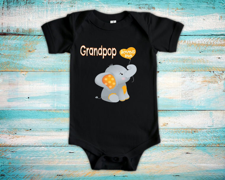 Grandpop Loves Me Cute Grandpa Name Elephant Baby Bodysuit Tshirt or Toddler Shirt Special Grandfather Gift or Pregnancy Reveal Announcement