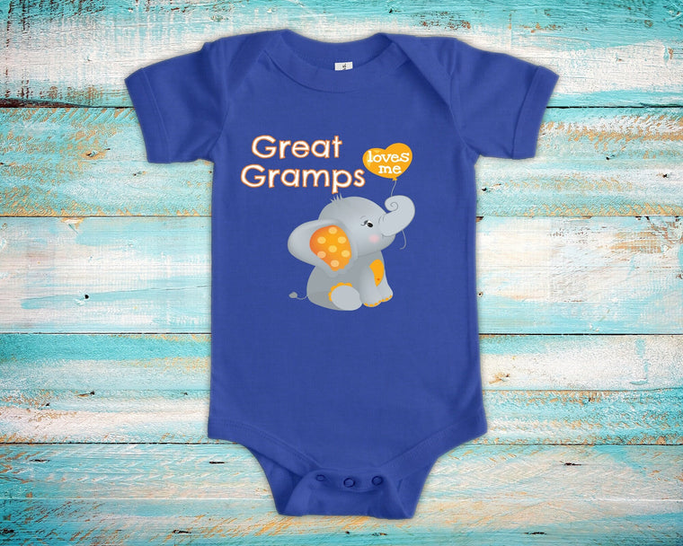 Great Gramps Loves Me Cute Grandpa Name Elephant Baby Bodysuit, Tshirt or Toddler Shirt Special Grandfather Gift or Pregnancy Announcement