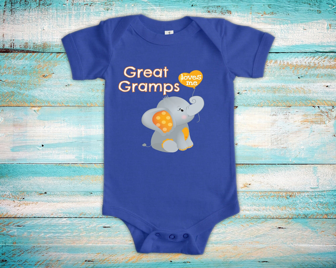 Great Gramps Loves Me Cute Grandpa Name Elephant Baby Bodysuit, Tshirt or Toddler Shirt Special Grandfather Gift or Pregnancy Announcement