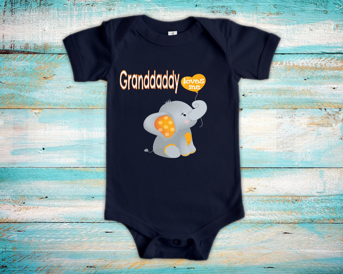 Granddaddy Loves Me Cute Grandpa Name Elephant Baby Bodysuit, Tshirt or Toddler Shirt Special Grandfather Gift or Pregnancy Announcement