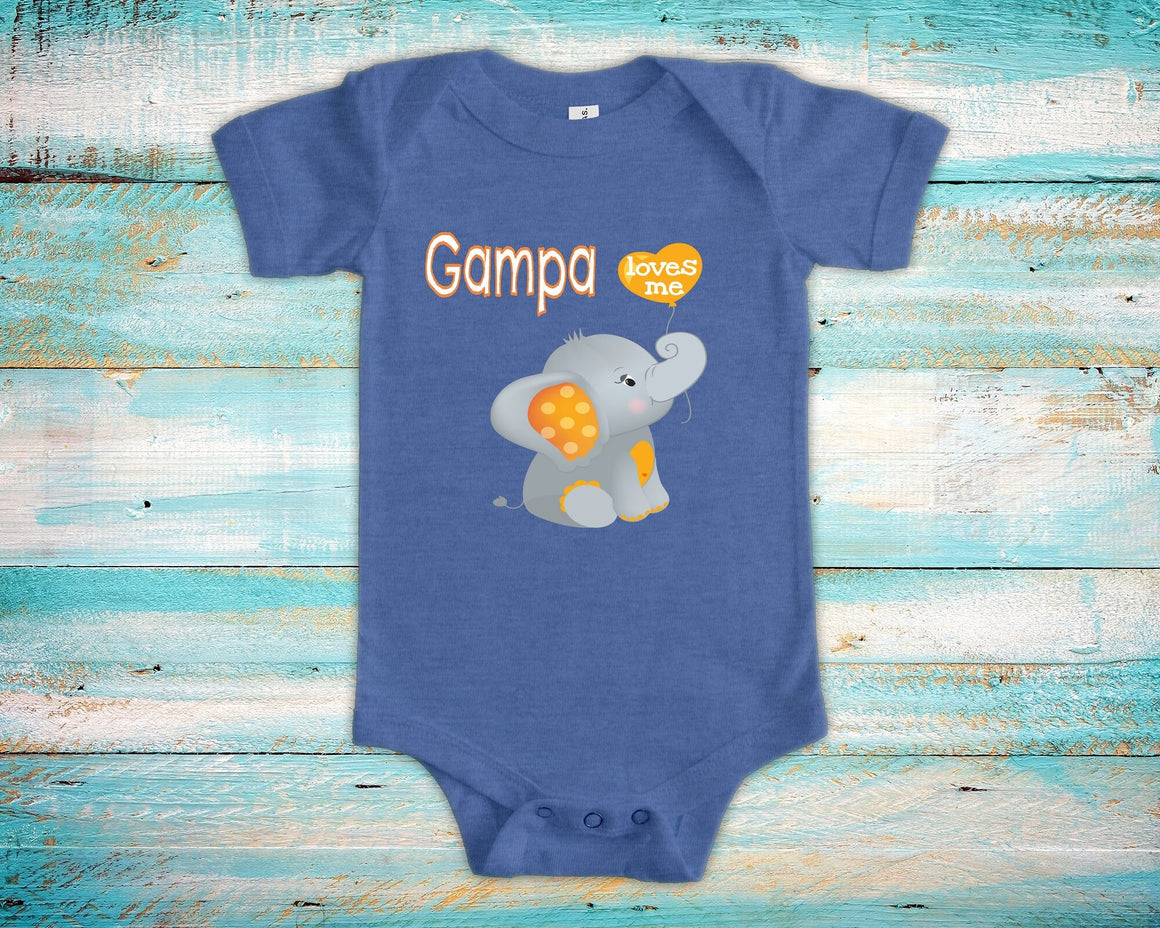 Gampa Loves Me Cute Grandpa Name Elephant Baby Bodysuit, Tshirt or Toddler Shirt Special Grandfather Gift or Pregnancy Reveal Announcement