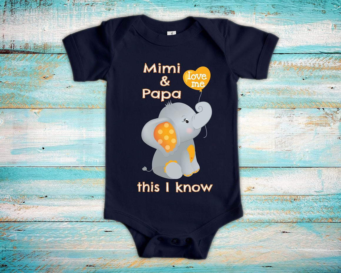 Mimi & Papa Love Me Cute Grandma Name Grandpa Name Elephant Baby Bodysuit, Tshirt, or Toddler Shirt - Can Be Custom Personalized