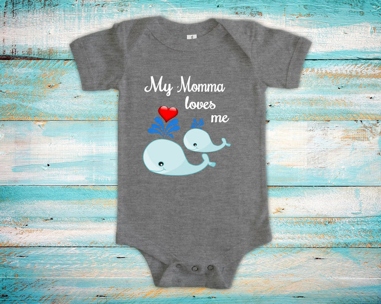 Momma Loves Me Cute Mom Name Whale Baby Bodysuit, Tshirt or Toddler Shirt Special Mother's Day Gift or Pregnancy Reveal Announcement