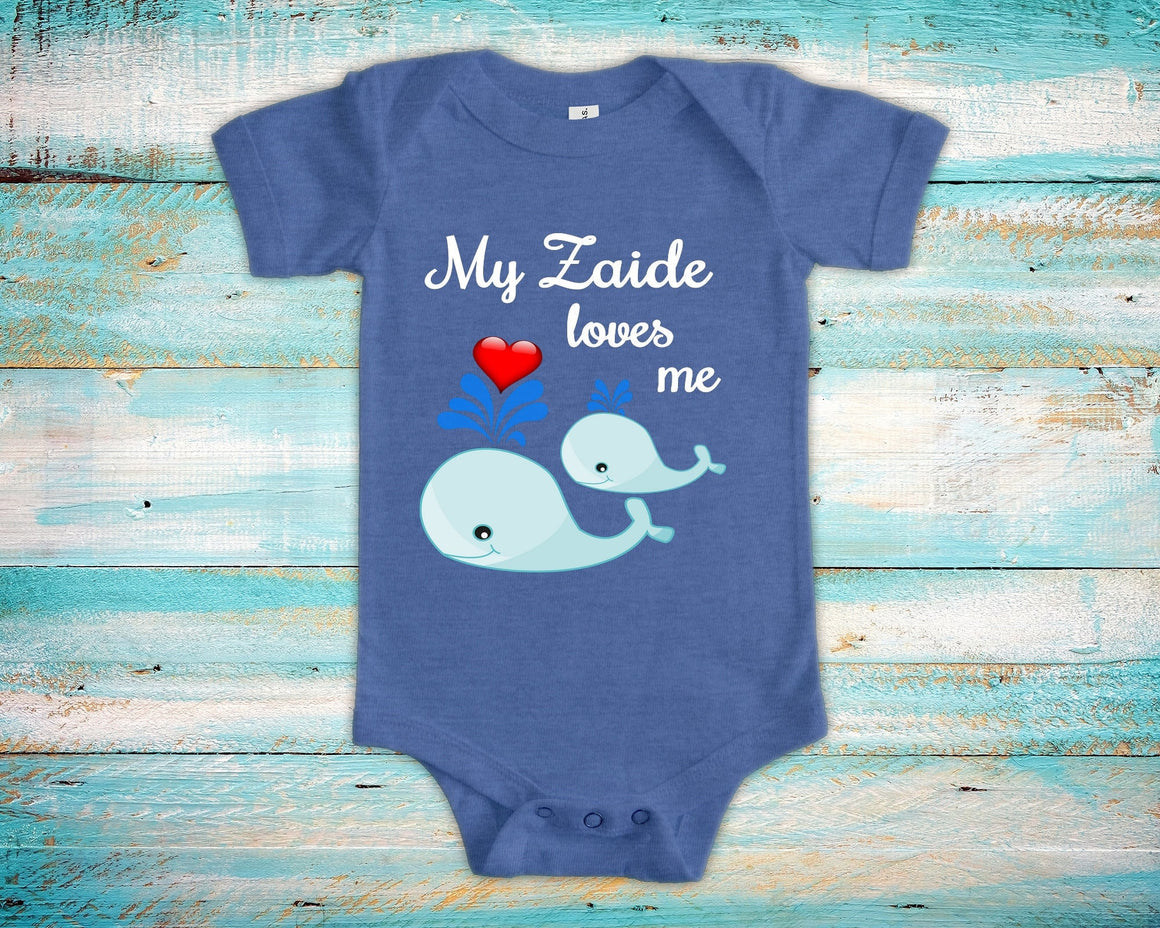 Zaide Loves Me Cute Grandpa Name Whale Baby Bodysuit, Tshirt or Toddler Shirt Yiddish Grandfather Gift or Pregnancy Reveal Announcement