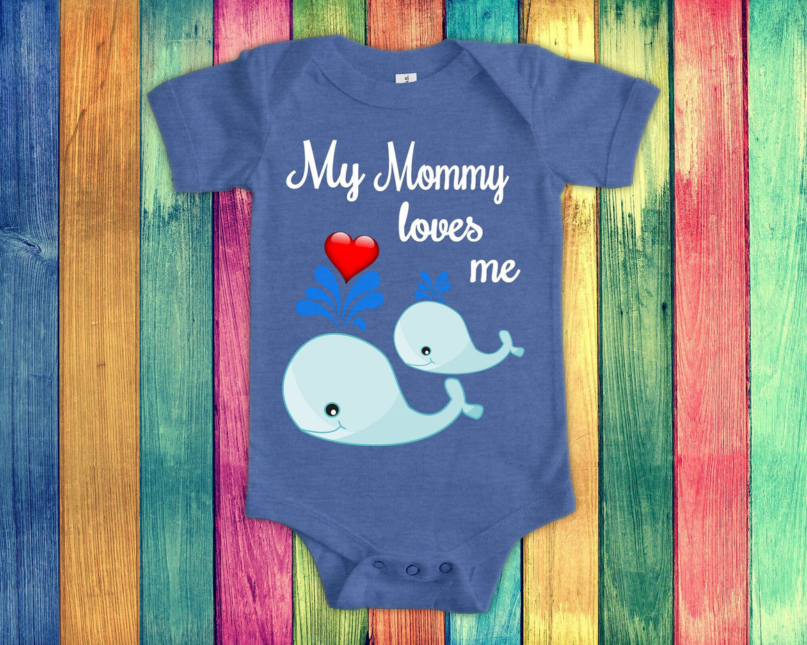 Mommy Loves Me Cute Mom Name Whale Baby Bodysuit, Tshirt or Toddler Shirt Special Mother's Day Gift or Pregnancy Reveal Announcement