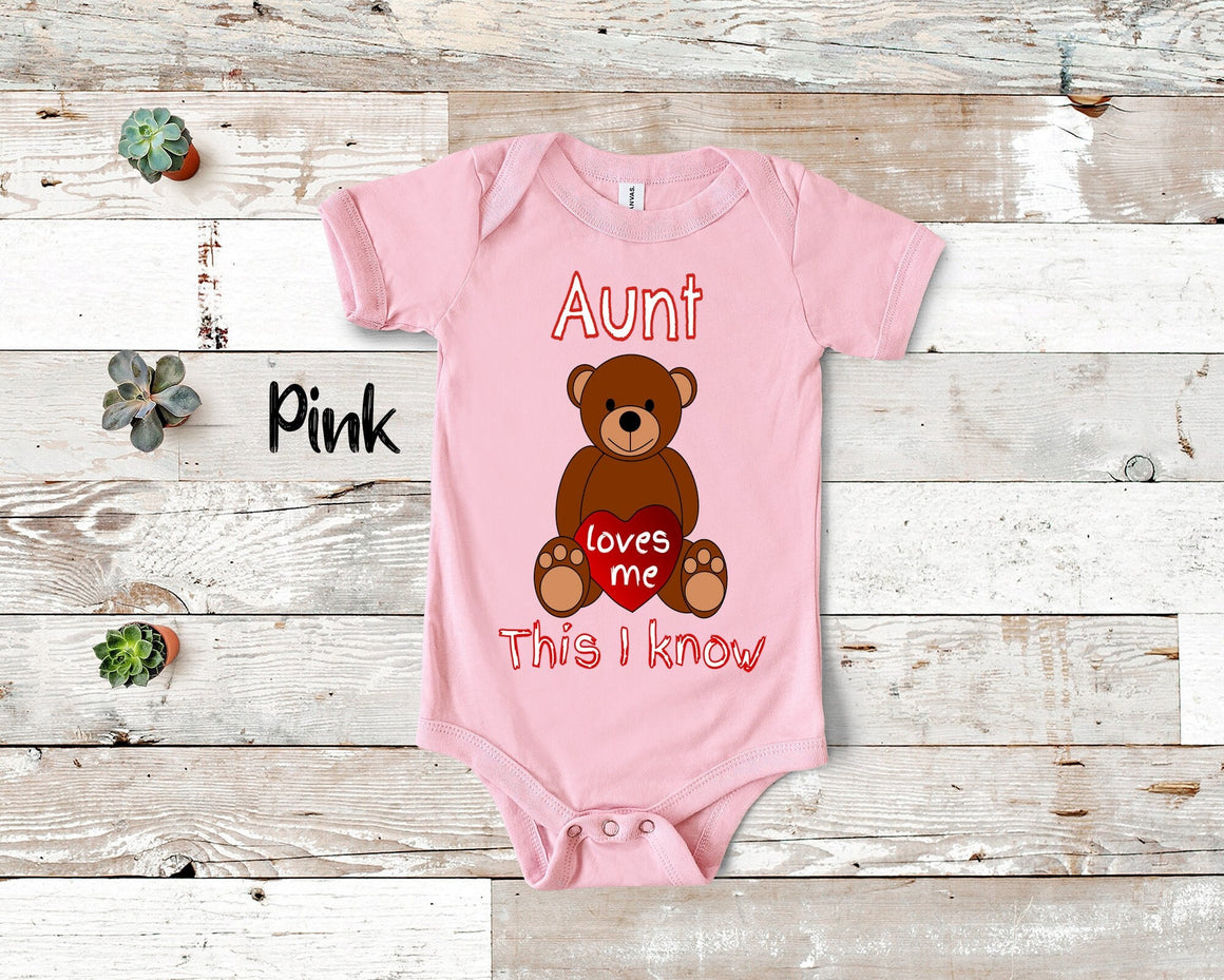 Aunt Loves Me Cute Name Bear Baby Bodysuit, Tshirt or Toddler Shirt Special Aunt Gift or Pregnancy Reveal Announcement