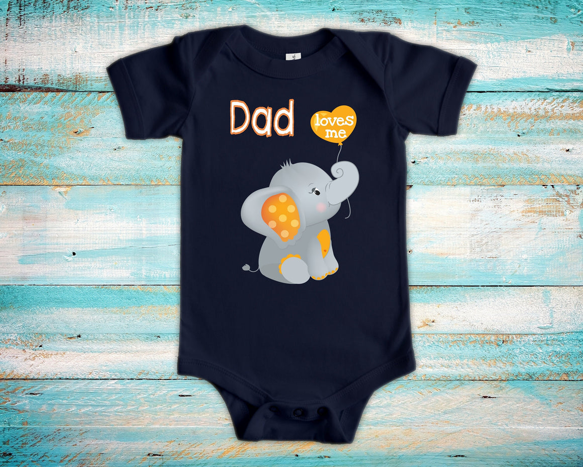 Dad Loves Me Cute Daddy Name Elephant Baby Bodysuit, Tshirt or Toddler Shirt Special Father Gift or Pregnancy Reveal Announcement