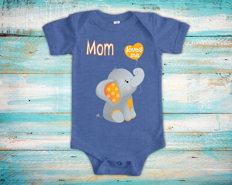 Mom Loves Me Cute Name Elephant Baby Bodysuit, Tshirt or Toddler Shirt Special Mother's Day Gift or Pregnancy Reveal Announcement