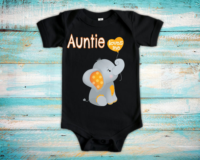 Auntie Loves Me Cute Aunt Name Elephant Baby Bodysuit, Tshirt or Toddler Shirt For a Special Gift or Pregnancy Reveal Announcement