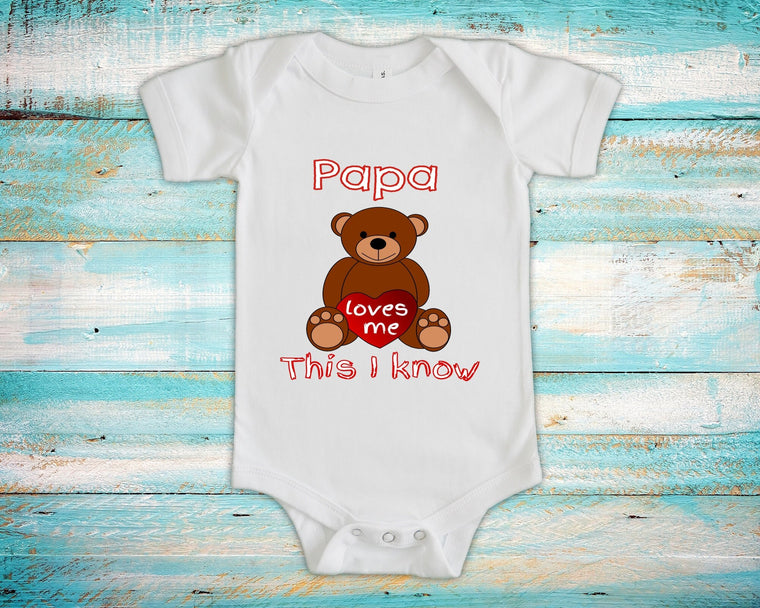 Papa Loves Me Cute Grandpa Name Bear Baby Bodysuit, Tshirt or Toddler Shirt Special Grandfather Gift or Pregnancy Reveal Announcement