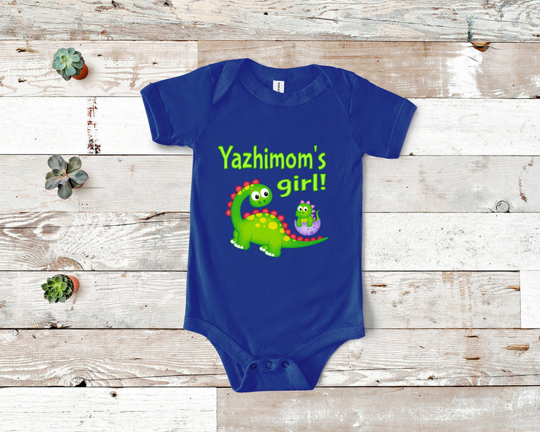 Yazhimom's Girl Cute Grandma Name Dinosaur Baby Bodysuit, Tshirt, Toddler Shirt for a Washington Indian Grandmother Gift or Pregnancy Reveal