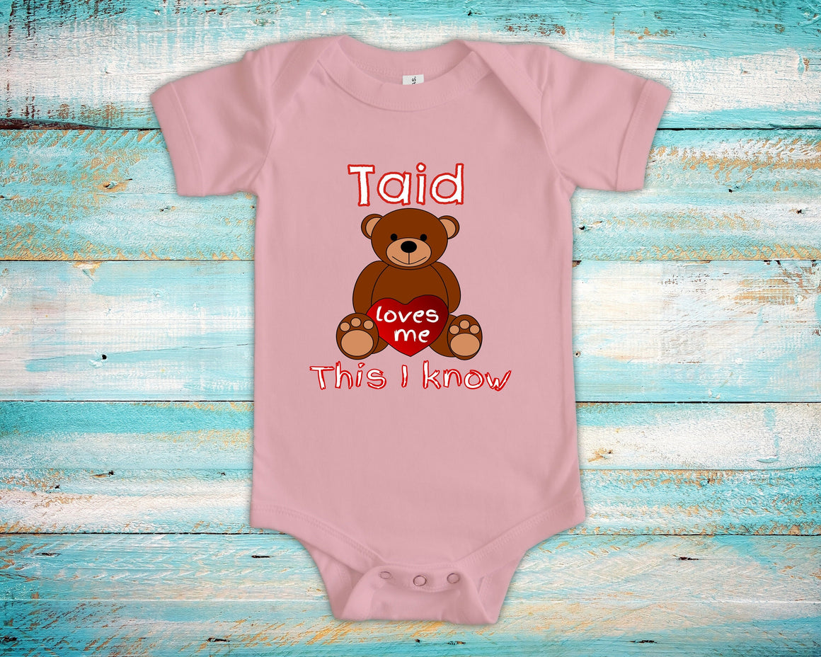 Taid Loves Me Cute Grandpa Name Bear Baby Bodysuit, Tshirt or Toddler Shirt Celtic Welsh Grandfather Gift or Pregnancy Reveal Announcement