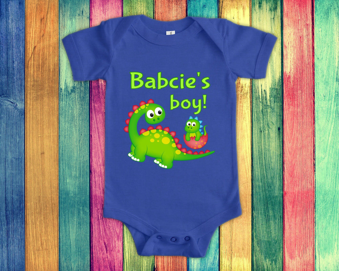 Babcie's Boy Cute Grandma Name Dinosaur Baby Bodysuit, Tshirt or Toddler Shirt for Polish Grandmother Gift or Pregnancy Reveal Announcement
