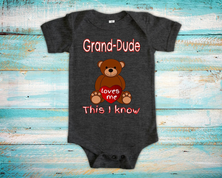 Grand-Dude Loves Me Cute Grandpa Name Bear Baby Bodysuit, Tshirt or Toddler Shirt Special Grandfather Gift or Pregnancy Reveal Announcement