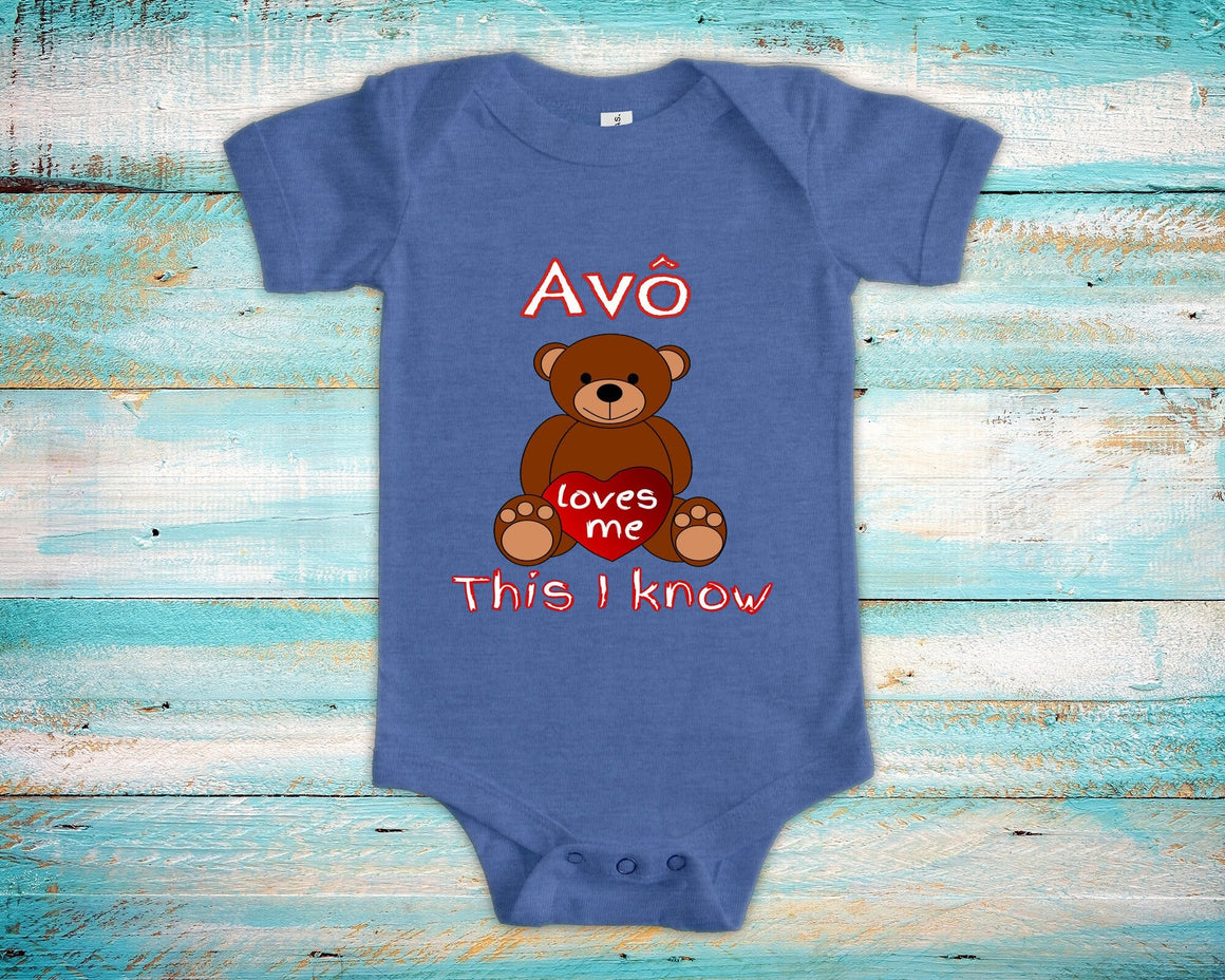 Avô Loves Me Cute Grandpa Name Bear Baby Bodysuit, Tshirt or Toddler Shirt Portuguese Brazilian Grandfather Gift or Pregnancy Announcement