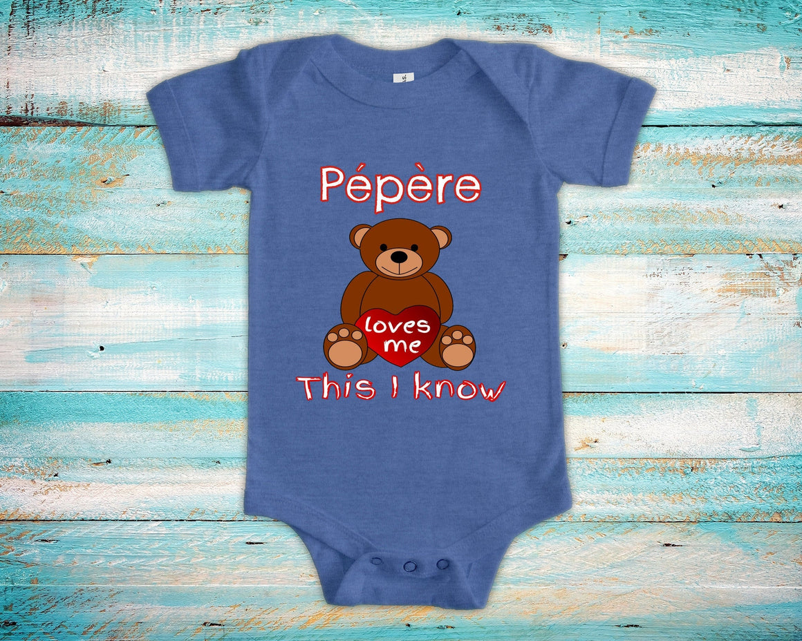 Pépère Loves Me Cute Grandpa Name Bear Baby Bodysuit, Tshirt or Toddler Shirt French Grandfather Gift or Pregnancy Reveal Announcement