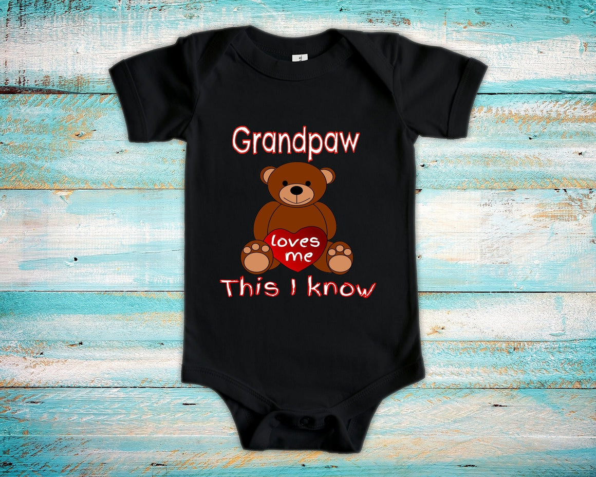 Grandpaw Loves Me Cute Grandpa Name Bear Baby Bodysuit, Tshirt or Toddler Shirt Special Grandfather Gift or Pregnancy Reveal Announcement