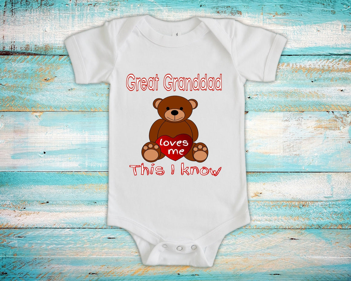 Great Granddad Loves Me Great Grandpa Name Bear Baby Bodysuit, Tshirt or Toddler Shirt Special Great Grandfather Gift or Pregnancy Reveal
