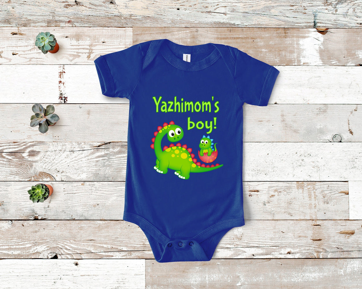 Yazhimom's Boy Cute Grandma Dinosaur Baby Bodysuit, Tshirt or Toddler Shirt for Washington State Indian Grandmother Gift or Pregnancy Reveal