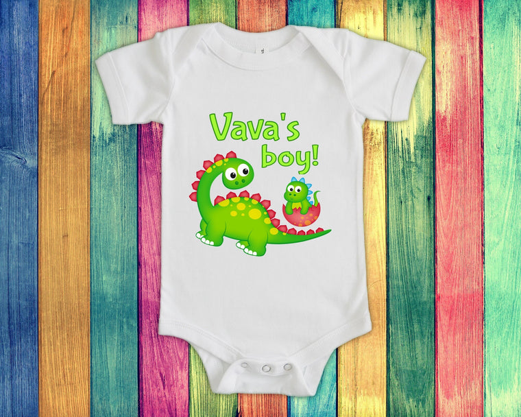 Vava's Boy Cute Grandma Name Dinosaur Baby Bodysuit, Tshirt or Toddler Shirt for a Portuguese Grandmother Gift or Pregnancy Announcement