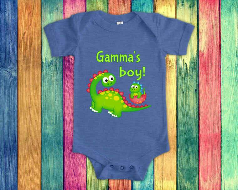 Gamma's Boy Cute Grandma Name Dinosaur Baby Bodysuit, Tshirt or Toddler Shirt for Special Grandmother Gift or Pregnancy Reveal Announcement