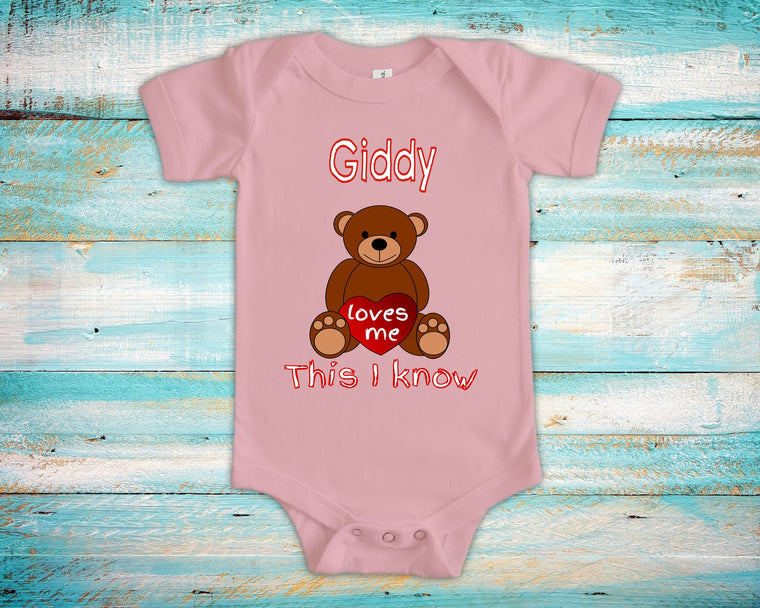 Giddy Loves Me Cute Grandpa Name Bear Baby Bodysuit, Tshirt or Toddler Shirt Special Grandfather Gift or Pregnancy Reveal Announcement
