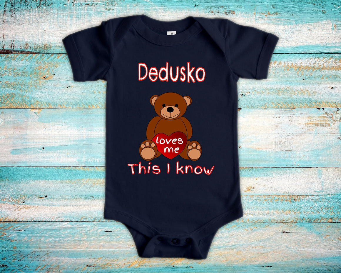 Dedusko Loves Me Cute Grandpa Name Bear Baby Bodysuit, Tshirt or Toddler Shirt Special Grandfather Gift or Pregnancy Reveal Announcement