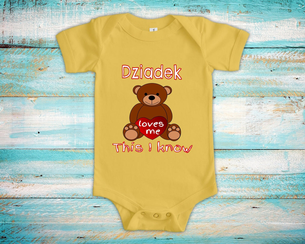 Dziadek Loves Me Cute Grandpa Name Bear Baby Bodysuit, Tshirt or Toddler Shirt Polish Grandfather Gift or Pregnancy Reveal Announcement