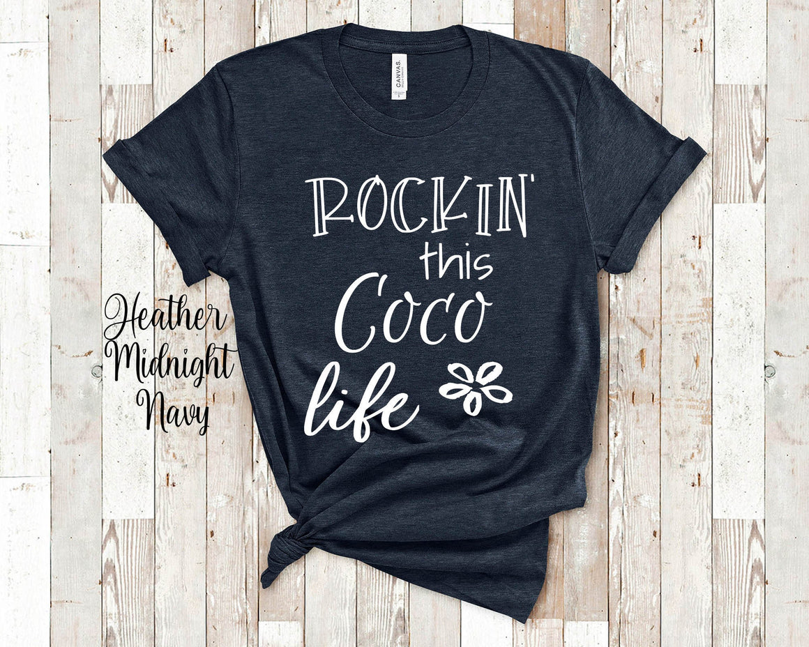 Rockin This Coco Life Grandma Tshirt Special Grandmother Gift Idea for Mother's Day, Birthday, Christmas or Pregnancy Reveal Announcement