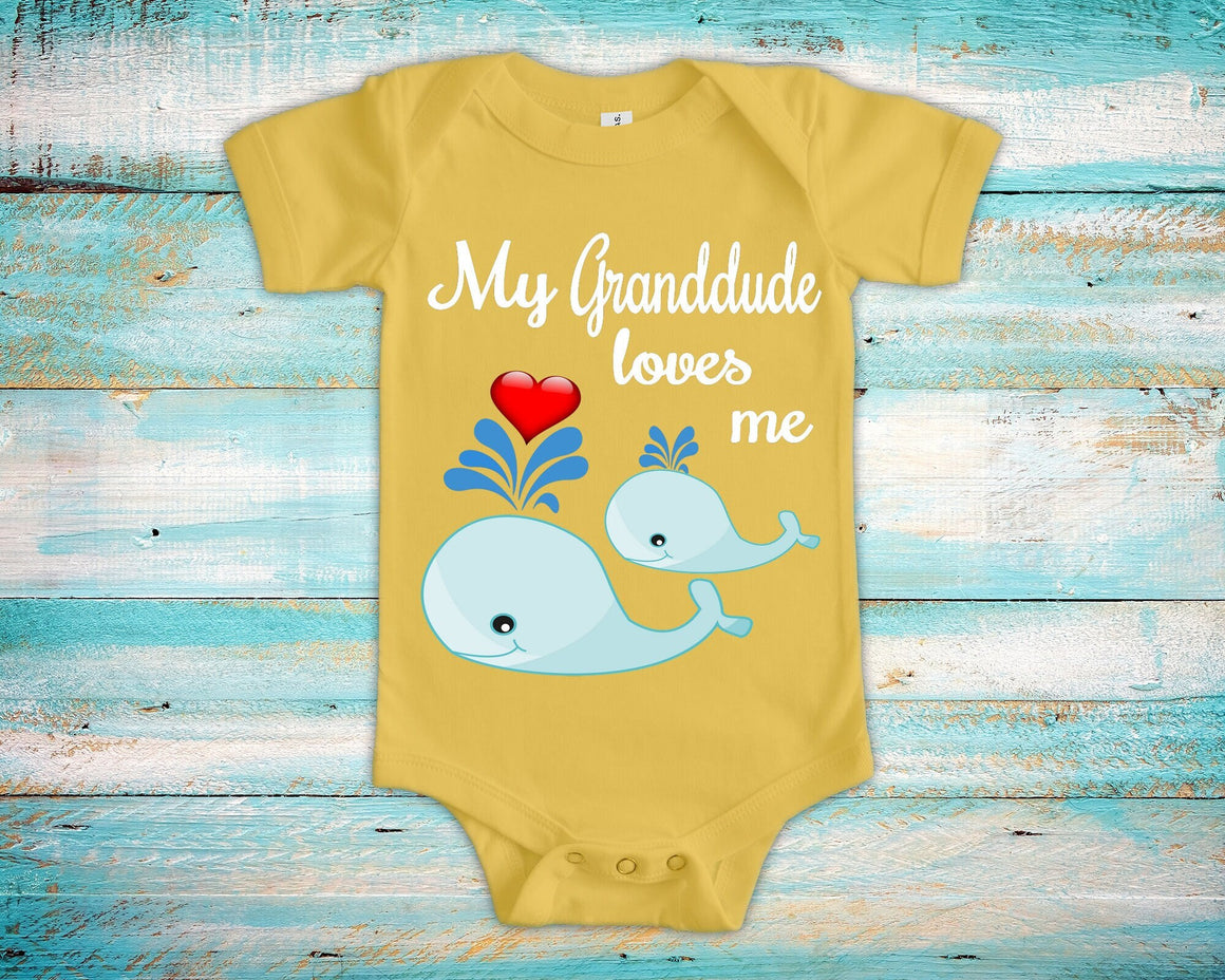 Granddude Loves Me Cute Grandpa Name Whale Baby Bodysuit, Tshirt or Toddler Shirt Special Grandfather Gift or Pregnancy Reveal Announcement