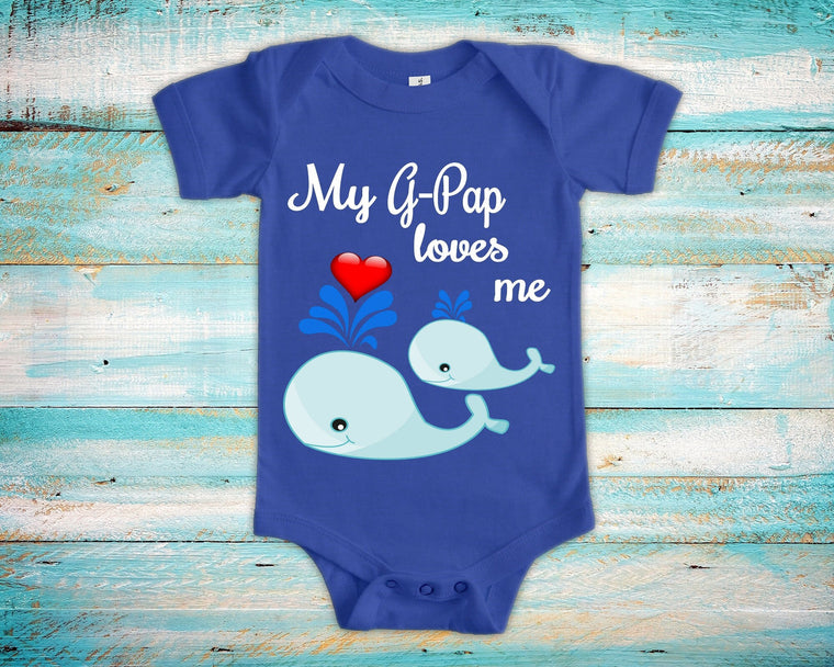G-Pap Loves Me Cute Grandpa Name Whale Baby Bodysuit, Tshirt or Toddler Shirt Special Grandfather Gift or Pregnancy Reveal Announcement