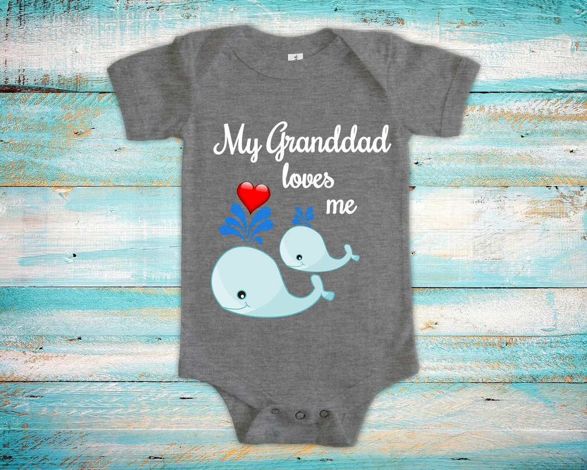 Granddad Loves Me Cute Grandpa Name Whale Baby Bodysuit Unique Grandfather Gift for Granddaughter or Grandson or Pregnancy Announcement