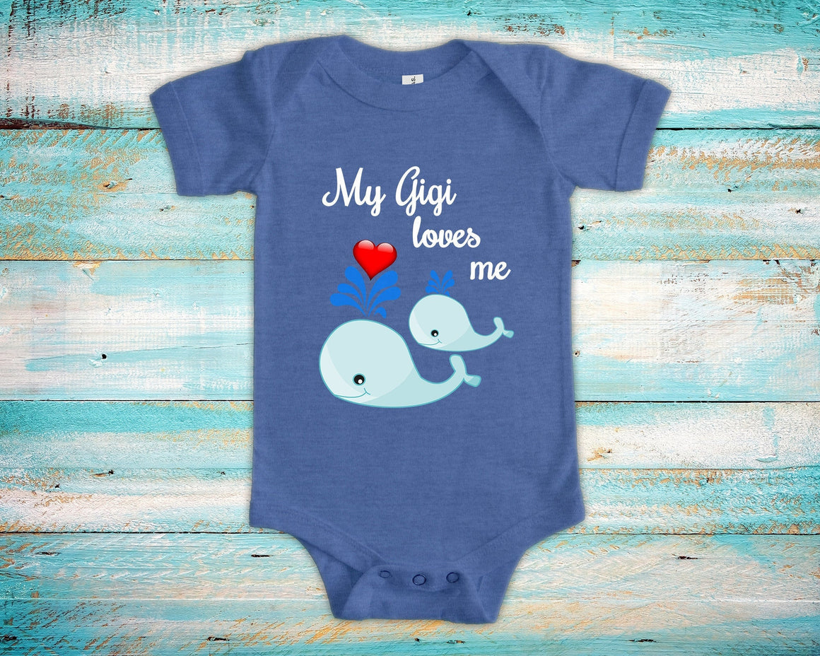 Gigi Loves Me Cute Grandma Name Whale Baby Bodysuit Unique Grandmother Gift for Granddaughter or Grandson or Pregnancy Announcement